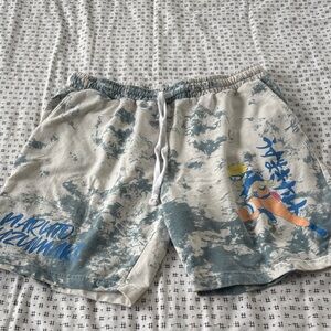 Naruto Shippuden shorts, tie dye blue/cream, elastic waist,anime, size XL